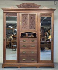 Victorian Walnut Carved Triple Combination Wardrobe  