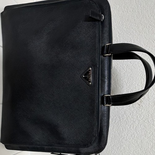 Prada black leather briefcase - leather,