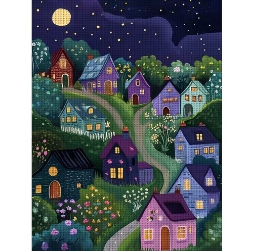 Moonlit village printed - printed, 14