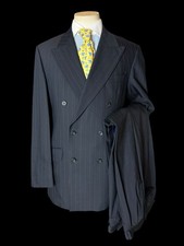 Men’s Marks & Spencer Navy Double Breasted Suit Pinstripe 40L / W32 Merino Wool