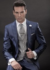 New Wedding Suits Blue 3Pcs Mens Groom Tuxedo Workwear Bestman Peak Lapel Formal