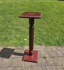 Vintage Wooden Plant Stand Pillar Ribbed & Brass Details 71 Cm Rustic Country