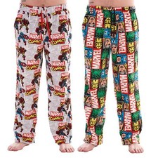 Official Marvel Design 2pk Mens Soft Fleece Pyjama Trouser Bottoms Night Wear
