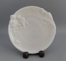 Vintage Milk Glass Moulded/Pressed Plate, Owls, Moon, Parrot 7 1/2"
