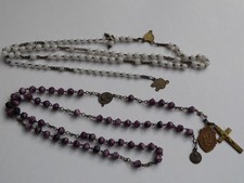 TWO VINTAGE CHAIN LINKED GLASS ROSARY BEADS FOR REPAIR