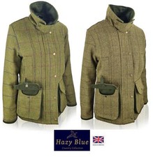 Hazy Blue Womens Quilted Derby Tweed Game Hacking Shooting Jacket Coat 