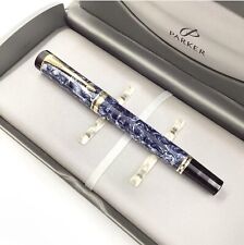 Parker Duofold International Blue Marble Fountain Pen 18k Gold Nib, VGC