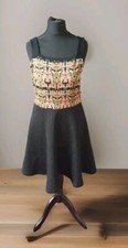 True vtg 1960s-70s 'Tiki Knit' festival geometric Black/multi/gold Lurex dress M
