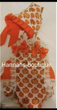 12/18m Halloween Pumpkin Frilly Romper Bonnet Baby Girl Spanish Romany Photo