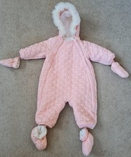 H&M light pink and white All in One Hooded Coat with Love Hearts Age 4-6 Months