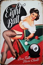 Eight ball Metal plaque Retro pool pin up girl 50s 60s bar pub man cave Tin sign