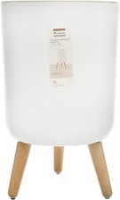 Plastic Medium One Touch Wood Grain Waste Bin with High Foot – Beige