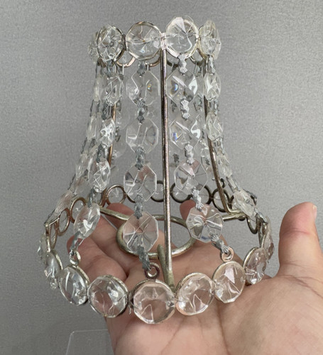Vtg crystal beaded lamp shade - crystal,