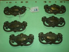 SET OF 6 ANTIQUE BRASS  DRAWER HANDLES