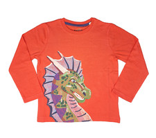 Boden Boys Top Girls Long Sleeve Dragon Super Stitch Red Applique 3-12yrs NEW