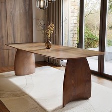 Large Walnut Curved Leg Dining Table - Seats 6 - 8 - Leona LOA003
