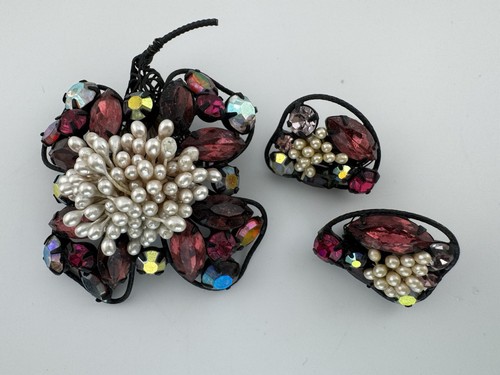 Early unsigned brooch earrings - unsigned,