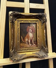 Charming Vintage Dog Painting In Ornate Frame - Signed By G.Roy