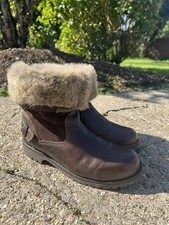 Wrangler Faux Fur Boots UK Size 6 Dark Brown Slip On Back Buckle Leather Suede
