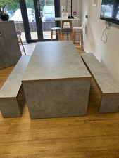 Bespoke Large Wood Effect Grey Table with Benches fabulous condition