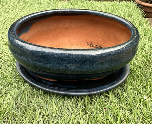 Blue small glazed terracotta - blue,