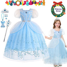 Girls Cinderella Fancy Dress Princess Fairytale Party Cosplay Costume Kid Outfit