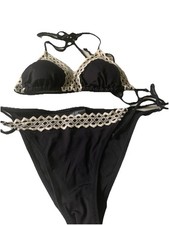 New Without Tags H&M  Triangle Padded  Bikini Set Black/Cream Crochet Size 4/ 6