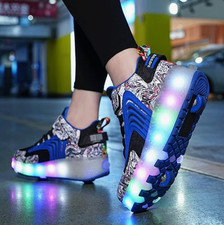 Boys Girls LED Wheel Trainers Skates Shoes Kids Flash Roller Skate Sneakers UK 2