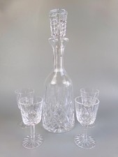 Waterford Cut Crystal Decanter w/Stopper & 4 x Glasses. Lismore pattern. Mallet.