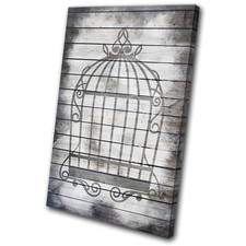 Bird Cage Shabby Chic Vintage SINGLE Leinwand Wand Kunst Bild drucken