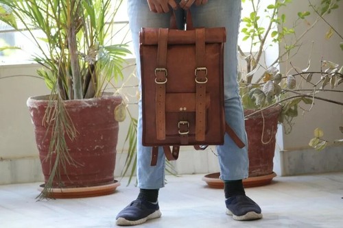 Leather backpack rucksack bag - leather,