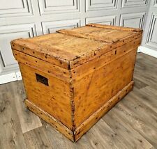 Antique Solid Wood Pine Trunk Chest Blanket Coffee Table Carpenters Tool Box