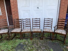 X6 ANTIQUE OAK LADDER BACK OLD CHARM DINING CHAIRS WITH CARVERS