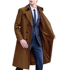 Men Long Trench Coat Double