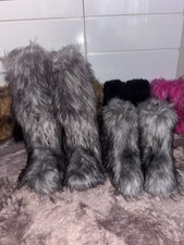 Grey Y2K Knee High Yeti Faux