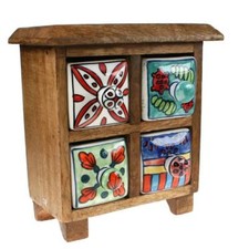 Wooden Mini Chest, 4 Ceramic