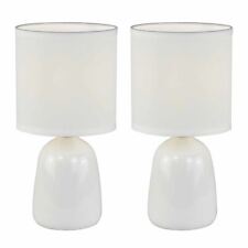 Set of 2 Modern White Ceramic 26cm Table Lamps Bedside Lights Matching Shades