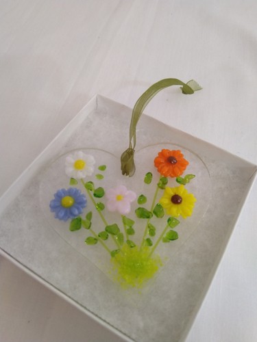 Handmade floral glass - floral, heart