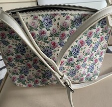Pavers Beautiful White With Country Roses Crossbody Bag. With Adjustable Strap.