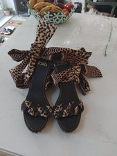 Faith Wedge Shoes Espadrilles Leg Ankle Tie Up Printed Summer Sandals Size 6