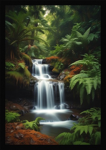 Waterfall beautiful framed - waterfall,