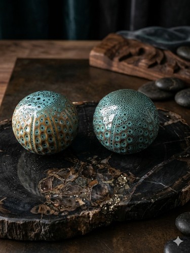 Pair ceramic sea urchin - pair, of