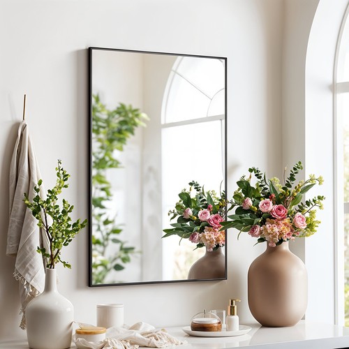 Black frame rectangle mirror - black,