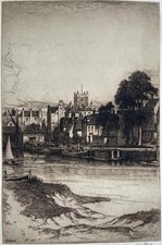 JOHN FULLWOOD (1854-1931) Signed Etching RIVERSIDE LANDSCAPE c1900