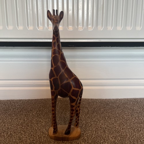 Wooden carved giraffe statue - wooden,