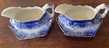 Rothesay Semi Porcelain Two Gravy Boats & Dishes By Henry Alcock & Co England