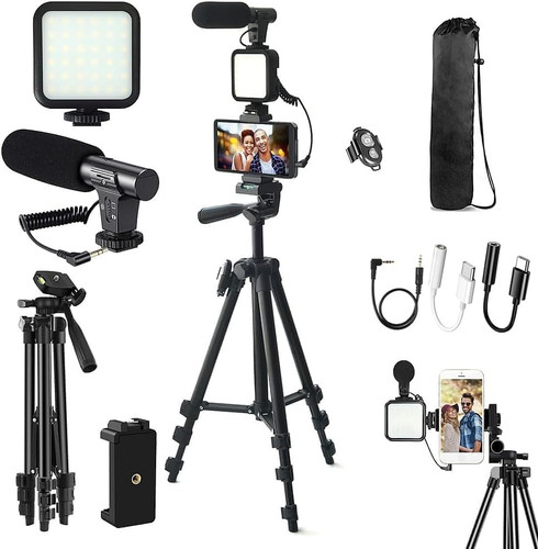 Vlogging kit tripod mic - mic, led