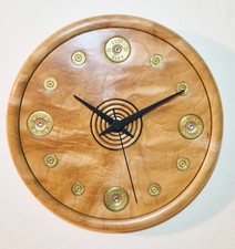 Beautiful handmade gun cartridge clock in well figured maple wood - 195mm dia.
