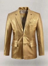 Men's Golden Leather Blazer Real Lambskin Stylish Limited Edition Coat Blazer