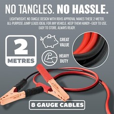 100 AMP HEAVY DUTY JUMP LEADS 2M CAR VAN 2 METRE LONG BOOSTER CABLES BATTERY NEW
